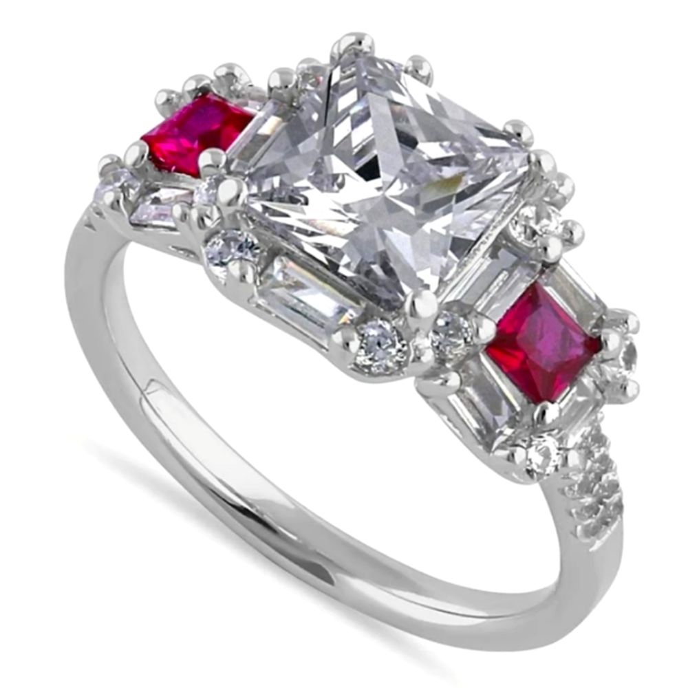 Dazzling square silver ring with cz kissed